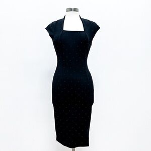 St. John Black Body Con Midi Dress
